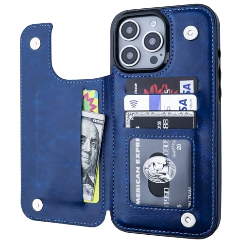ONETOP for iPhone 16 Pro Max Wallet Case with Credit Card Holder,Blue | Kickstand,ID/Cash Holder,Case Wallet with Card Slots,Double Magnetic Clasp,Durable PU Leather Shockproof Cover for Women Men - color: Blue