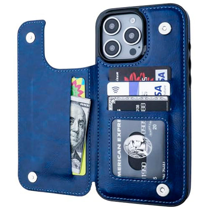 ONETOP for iPhone 16 Pro Max Wallet Case with Credit Card Holder,Blue | Kickstand,ID/Cash Holder,Case Wallet with Card Slots,Double Magnetic Clasp,Durable PU Leather Shockproof Cover for Women Men - color: Blue