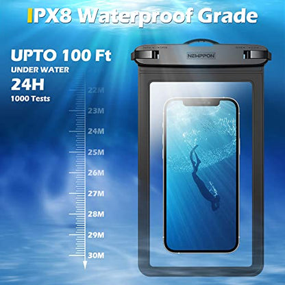 4 Pack Floating Waterproof Phone Pouch - Universal Large Floatable Water Proof Dry Bag Case - Float Clear Cell Holder with Lanyard - for iPhone 17 Pro Max Samsung Galaxy - Beach Swimming Pool - color: Black + Black