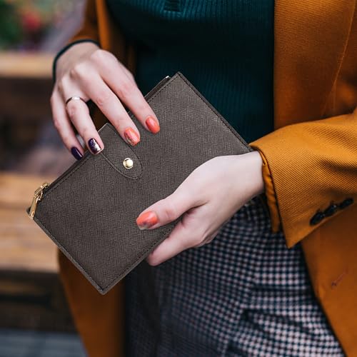 Travelambo RFID Wallet Women Large Size Bifold Multi Card Wallet Case with Zipper Pocke Credit Card Holder for Women - color: Coffee