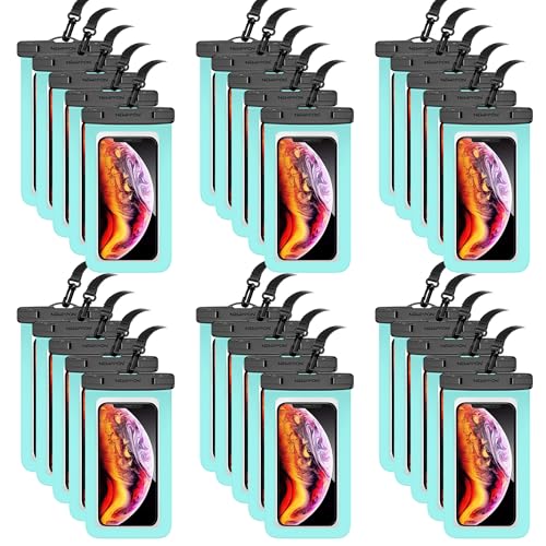 30 Pack 8.5“ Waterproof Cell Phone Pouch - Underwater Dry Bag Case Lanyard - Water Proof Clear Holder Protector for iPhone 17 16 15 Pro Max Plus Samsung Galaxy S25 S24 Ultra Note for Beach Swimming - color: 30 Pack Green
