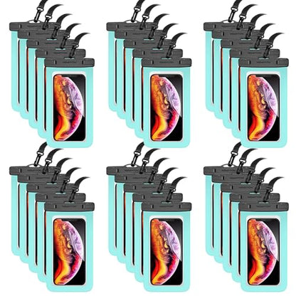 30 Pack 8.5“ Waterproof Cell Phone Pouch - Underwater Dry Bag Case Lanyard - Water Proof Clear Holder Protector for iPhone 17 16 15 Pro Max Plus Samsung Galaxy S25 S24 Ultra Note for Beach Swimming - color: 30 Pack Green
