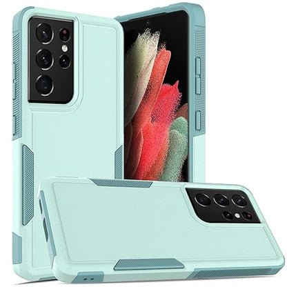 for Samsung Galaxy S21 Ultra Case: Dual Layer Protective Heavy Duty Cell Phone Cover Shockproof Rugged with Screen Protector - Military Protection Bumper Tough - Samsung Galaxy S21 Ultra 5G, Green - color: Mint Green (PC) + Mint Green (TPU)
