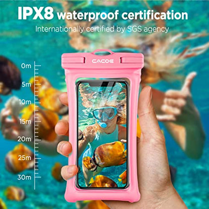 CACOE Floatable Waterproof Phone Pouch 2 Pack Up to 7.0",Black+Pink | Floatable, IPX8 Waterproof Phone Case,Adjustable Lanyard,Dry Bags for Beach/Cruise/Travel/Camping/Kayak/Vacation Essentials - color: Black+Pink