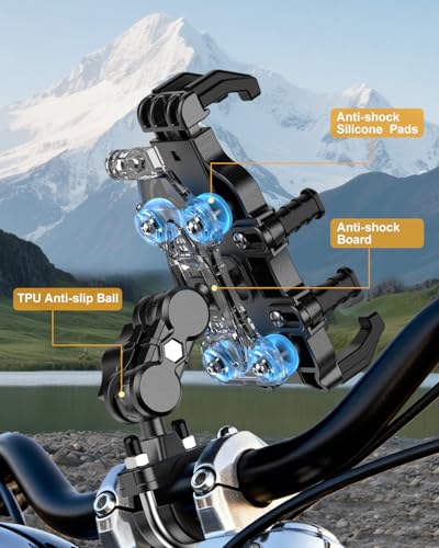 Motorcycle Phone Mount, Anti-Vibration Bike Phone Holder,secures smartphone