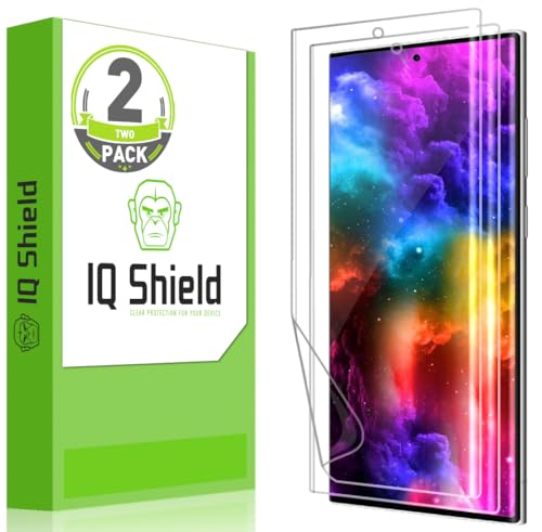 IQShield 2 Pack Screen Protector for Galaxy S22 Ultra 6.8": Clear TPU Film, Bubble-Free Installation, Scratch-Resistant, Case Friendly, HD Clarity, Fingerprint Unlock