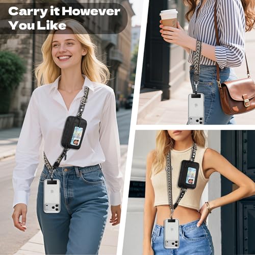 TiMOVO Clip and Go Phone Strap with Wallet, Black & Brown Contrast V - color: Black & Brown Contrast V, style: Classic