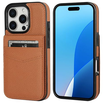 KIHUWEY for iPhone 16 Pro Wallet Case Card Holder, Lichee Light Brown | Credit Card Slots, PU Leather, Kickstand, Magnetic, Flip Heavy Duty Protection Cover for Men Women - color: Lichee Light Brown