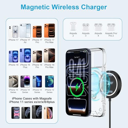 Magnetic Wireless Charger, 15W USB-C/A Fast Wireless Charging Pad Samsung