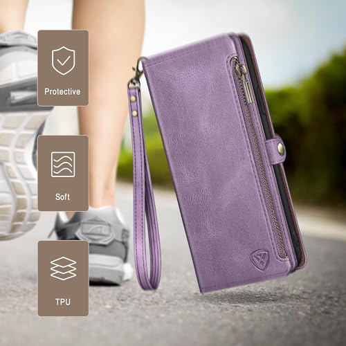 XcaseBar Compatible with ‌iPhone 16e 6.1"/17e 6.1" Wallet case with Zipper Credit Card Holder【RFID Blocking】,Flip Folio Book Phone case Shockproof Cover Women Men for Apple 16e case Lilac Purple - color: Lilac Purple