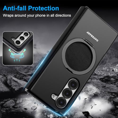Case for Samsung Galaxy Z Fold 6,with MagSafe 360°Rotatable Magnetic Kickstand,Leather+Aluminum Metal Full Body Flip Phone Cover,Military Shockproof Grade Drop Proof for Galaxy Z Fold6(Black)