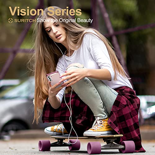 SURITCH for Samsung Galaxy S22+ Plus Clear Case 6.6" (Only), [Built-in Screen Protector] Full Body Protective Hard Shell+Soft TPU Phone Case for Samsung S22 Plus -(Dark Magenta Edge) - color: Dark Magenta Edge