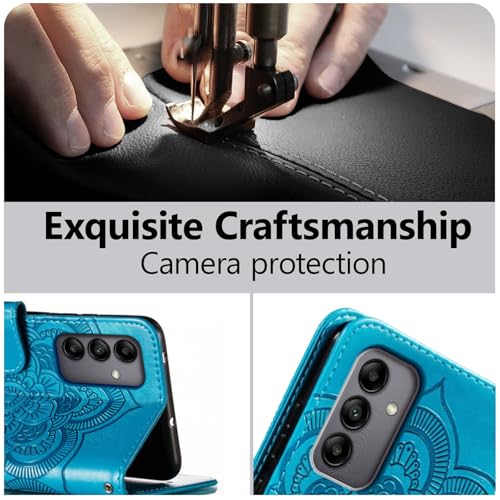 EYZUTAK Case for Samsung Galaxy A16 4G/5G, Premium Leather Magnetic Closure Flip Wallet Phone Case with Card Holder Cash Slot Stand Function Embossed Mandala Flower Slim Shockproof Lanyard Cover -Blue - color: Blue, size: Samsung Galaxy A16 4G/5G