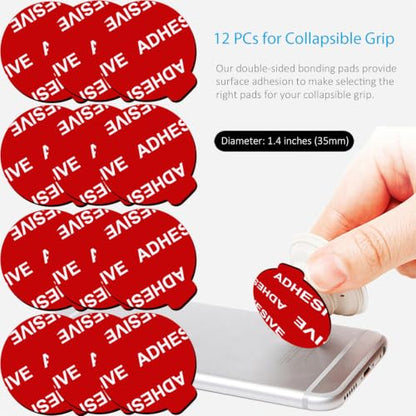 PKYAA 12 Pack Sticky Adhesive Compatible with Socket Base, Double-Sided Replacement Tape for Collapsible Grip & Stand Back - 12pcs 1.4 inches(35mm) Adhesive Tapes