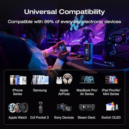 EF ECOFLOW Rapid Pro X Power Bank, 27650mAh 4-Part with 300W Output, Portable Charger with 140W Built-in Cable, for MacBook, iPhone, Laptops, and More - color: Dark Black