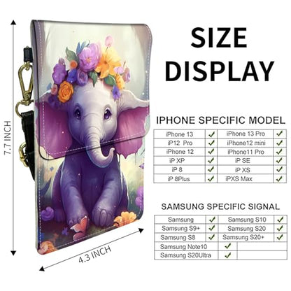 for Women Cell Phone Purse,with Touchscreen Cell Phone Purse,PU Leather Shoulder Bag Waterproof Phone Wallet Case with Clear Touch Screen Window up to 6.7 inch Smartphone, - color: Cute Elephant and Flowers-238