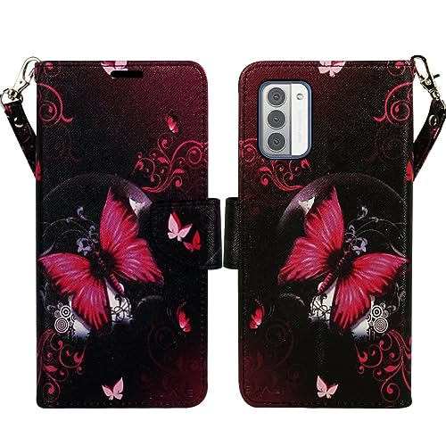 Zase Design for Nokia G310 5G (2023) Wallet Phone Case Protective Cover Cute Design Premium PU Leather Purse Flip Folio Magnetic Closure w/Kickstand ID Card Slot Wrist Strap (Hot Pink Butterfly) - color: Hot Pink Butterfly