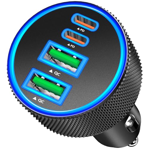 Stuffcool Car Charger USB C, 4Port 90W 2USB-C & 2USB-A Car Power Adapter