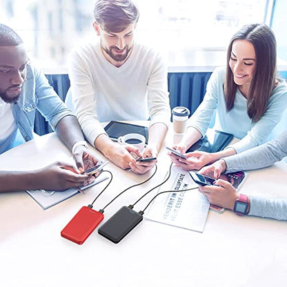 [2 Pack] Portable Charger Power Bank 10000mAh,Ultra Slim Compact External Battery Pack with USB C Input & Dual USB Outputs Backup Charger Compatible with iPhone 13,12, Samsung S20,Tablet-Black+Red - color: Black+Red