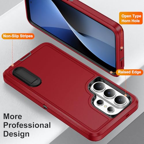for Samsung Galaxy S26 Ultra Case with Kickstand Case 3-Layer Military Grade Protective Case Cover Silicone Heavy Duty Rugged Shockproof for Galaxy S26 Ultra Phone Case (Red+Black) - color: Red+Black