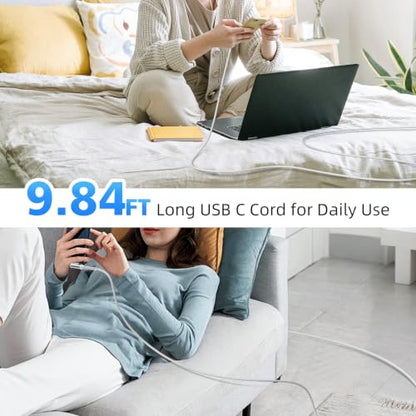 iMangoo USB C Cable 240W Fast Charging 10ft Long Braided-Durable Cord White