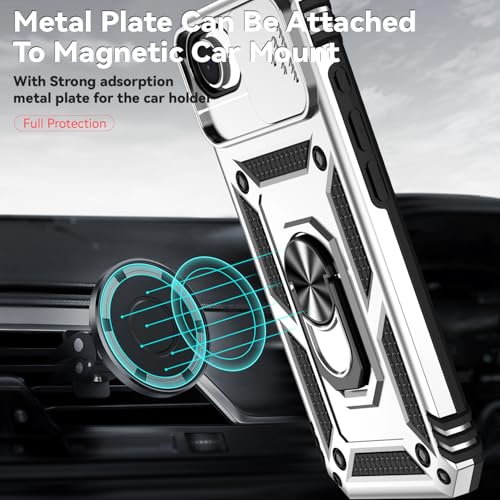 for iPhone 17E / iPhone 16E Case, with Camera Lens Cover HD Screen Protector, Dual Layer Military-Grade Drop Tested Magnetic Ring Holder Kickstand Protective Phone Case for iPhone 16E / 17E (Silver) - color: Silver with camera cover Military-Grade 2nd gen