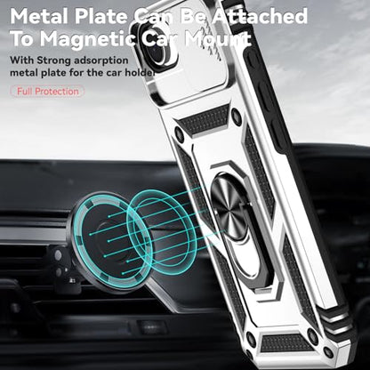 for iPhone 17E / iPhone 16E Case, with Camera Lens Cover HD Screen Protector, Dual Layer Military-Grade Drop Tested Magnetic Ring Holder Kickstand Protective Phone Case for iPhone 16E / 17E (Silver) - color: Silver with camera cover Military-Grade 2nd gen