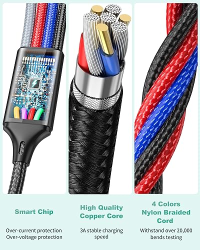 6 in 1 Multi Charging Cable (3Pack 6FT) USB A/C Universal Charger Cable