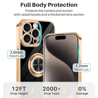 Dinick Black for iPhone 15 Pro Case with Ring Holder Kickstand - color: Black, size: 6.1'' iPhone 15 Pro