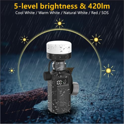 20,000mAh Rugged Power Bank with Fast Charge USB-C PD, IP68 Waterproof Shockproof, Includes 420lm Bright Camping Lantern, Tactical Outdoor Charger for Hiking Camping Survival Emergency（Black） - color: Black