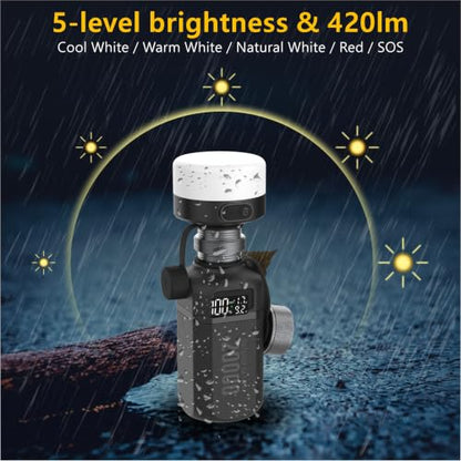 20,000mAh Rugged Power Bank with Fast Charge USB-C PD, IP68 Waterproof Shockproof, Includes 420lm Bright Camping Lantern, Tactical Outdoor Charger for Hiking Camping Survival Emergency（Black） - color: Black