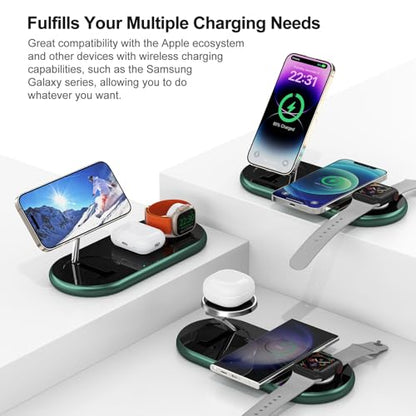 3 in 1 Charging Station for Apple Devices, Faster Mag-Safe Charger Stand, Magnetic Wireless Charger Station for iPhone 17 16 15 14 13 12 Pro Max Plus, Apple Watch iwacth & AirPods, (Alpine Green) - color: Alpine Green
