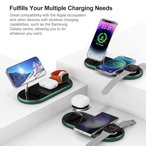 3 in 1 Charging Station for Apple Devices, Faster Mag-Safe Charger Stand, Magnetic Wireless Charger Station for iPhone 17 16 15 14 13 12 Pro Max Plus, Apple Watch iwacth & AirPods, (Alpine Green) - color: Alpine Green