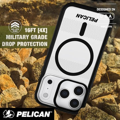 Pelican Protector iPhone 17 Pro Max Case with Camera Stand - Clear | Rugged MagSafe Phone Case with 16ft Military-Grade Drop Protection - Heavy Duty Magnetic Phone Cover for iPhone 17 Pro Max - color: Clear - Stand - Pro Max, style: iPhone 17 Pro Max