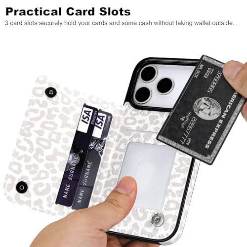 HAOPINSH Wallet Case with Card Holder for iPhone 17 Pro, White Leopard Cheetah Pattern Back Flip Folio PU Leather Kickstand Card Slots Case for Women, Double Magnetic Clasp Shockproof 6.3" - color: White Leopard