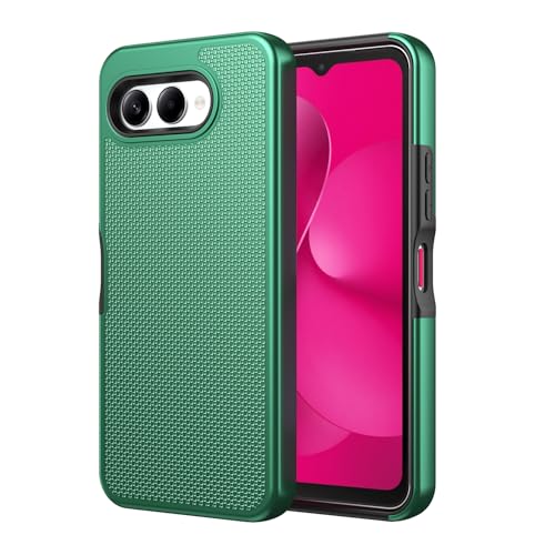 for T-Mobile REVVL 8 Phone Case with Tempered Glass Screen Protector,Dual Layer Heavy Duty Shockproof Protection Cover (Dark Green) - color: Dark Green
