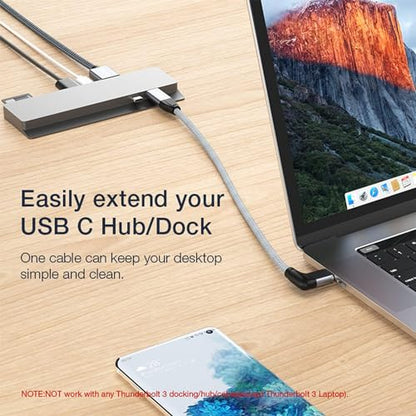 Right Angle USB C Extension Cable 1.6FT 2Pack, USB-C 3.2 Male to Female - color: GRAY, size: 1.6FT(2PACK)