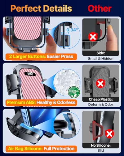YRU【True Military-Grade Safety & Patent Certs 360°Rotation Car Phone Holder【100+LBS Strong Suction & Clip】 Windshield Dash Vent Cell Phone Mount Cradle for iPhone17 16 Pro Max Truck Samsung, Pink - color: Pink