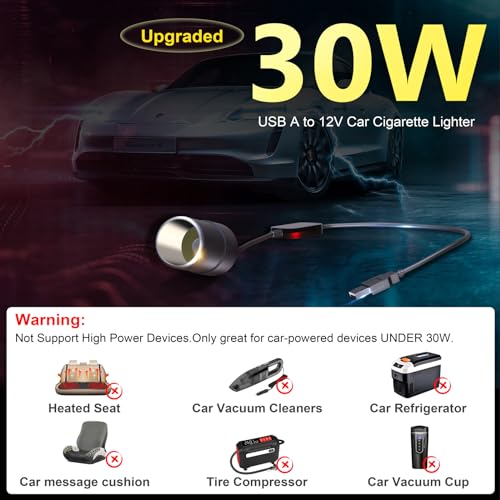 USB to Cigarette Lighter Adapter QC3.0 USB A Male to 12V Car Adapter Socket
