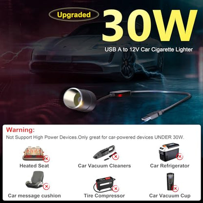 USB to Cigarette Lighter Adapter QC3.0 USB A Male to 12V Car Adapter Socket