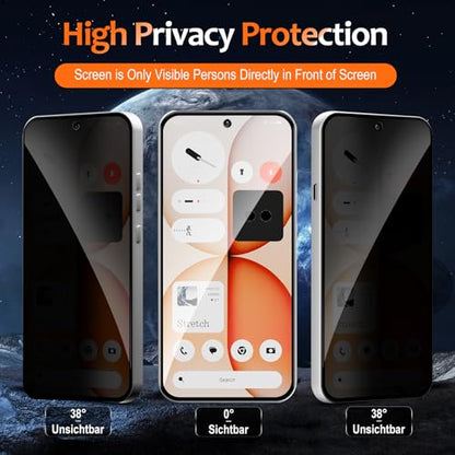2 Pack Privacy Screen Protector for Nothing Phone (4a), Tempered Glass Film full Coverage Anti Scratch, Anti-Spy, 9H Hardness, Bubble Free for Nothing Phone (4a) Privacy Screen Protector - size: Nothing Phone (4a)