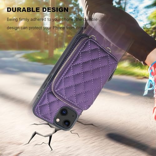 Bocasal Crossbody Wallet Case Card Holder for iPhone 13, Dark Purple | RFID Blocking PU Leather Zipper Handbag Purse, Kickstand Flip Folio Case with Card Slots Holder Wrist Strap Lanyard 6.1 Inch - color: Dark Purple
