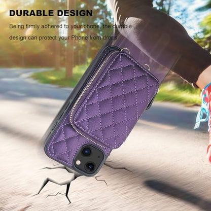 Bocasal Crossbody Wallet Case Card Holder for iPhone 13, Dark Purple | RFID Blocking PU Leather Zipper Handbag Purse, Kickstand Flip Folio Case with Card Slots Holder Wrist Strap Lanyard 6.1 Inch - color: Dark Purple