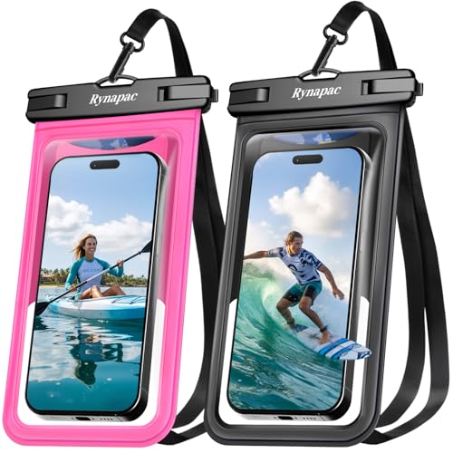 Rynapac Waterproof Phone Pouch 2 Pack, Waterproof Phone Case, [Up to 8.5''] | Face Unlock, Touchscreen, Durable IPX8 Dry Bag for iPhone 17 16 15 Pro Max, Includes Lanyard, Beach & Cruise Essentials 2026 - color: [Black + Rose Red]