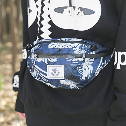 4Monster Hiking Waist Packs Portable,Water Resistant Fanny Bag with Adjustable Strap,Lightweight Crossbody Chest Bag Slim Bag - color: Flower Blue