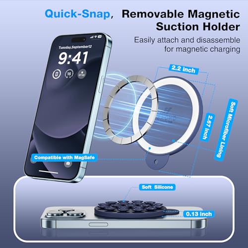 Magnetic Suction Cup Phone Mount with MagSafe, Silicone Hands-Free Grip Holder for iPhone Case and Android, Mirror Shower Phone Stand for Makeup FaceTime Gym Kitchen Bathroom, Midnight Blue - color: Midnight Blue