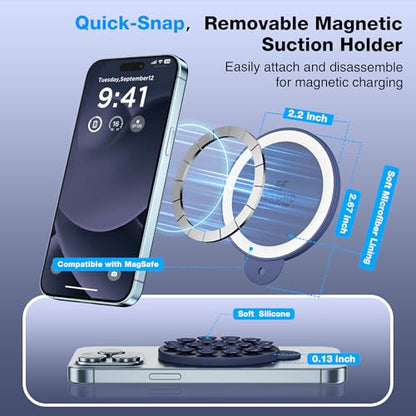 Magnetic Suction Cup Phone Mount with MagSafe, Silicone Hands-Free Grip Holder for iPhone Case and Android, Mirror Shower Phone Stand for Makeup FaceTime Gym Kitchen Bathroom, Midnight Blue - color: Midnight Blue