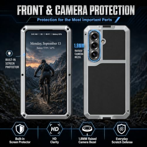 Metal Case for Samsung Galaxy S26 Case 6.3",Full Body Protective Cover Heavy Duty Shockproof [Tough Armour] Aluminum Alloy Case with Silicone Built-in Screen Protector - Silver - color: Silver
