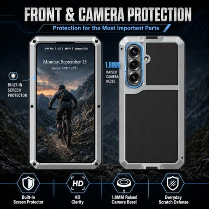Metal Case for Samsung Galaxy S26 Case 6.3",Full Body Protective Cover Heavy Duty Shockproof [Tough Armour] Aluminum Alloy Case with Silicone Built-in Screen Protector - Silver - color: Silver