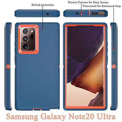 YmhxcY Note 20 Ultra Case with Self Healing Flexible TPU Film[2 Pack] and Camera Lens Screen Protective Film[2 Pack], Heavy Protection Cover for Samsung Galaxy Note 20 Ultra-Blue and Orange - color: SF-Blue/Orange
